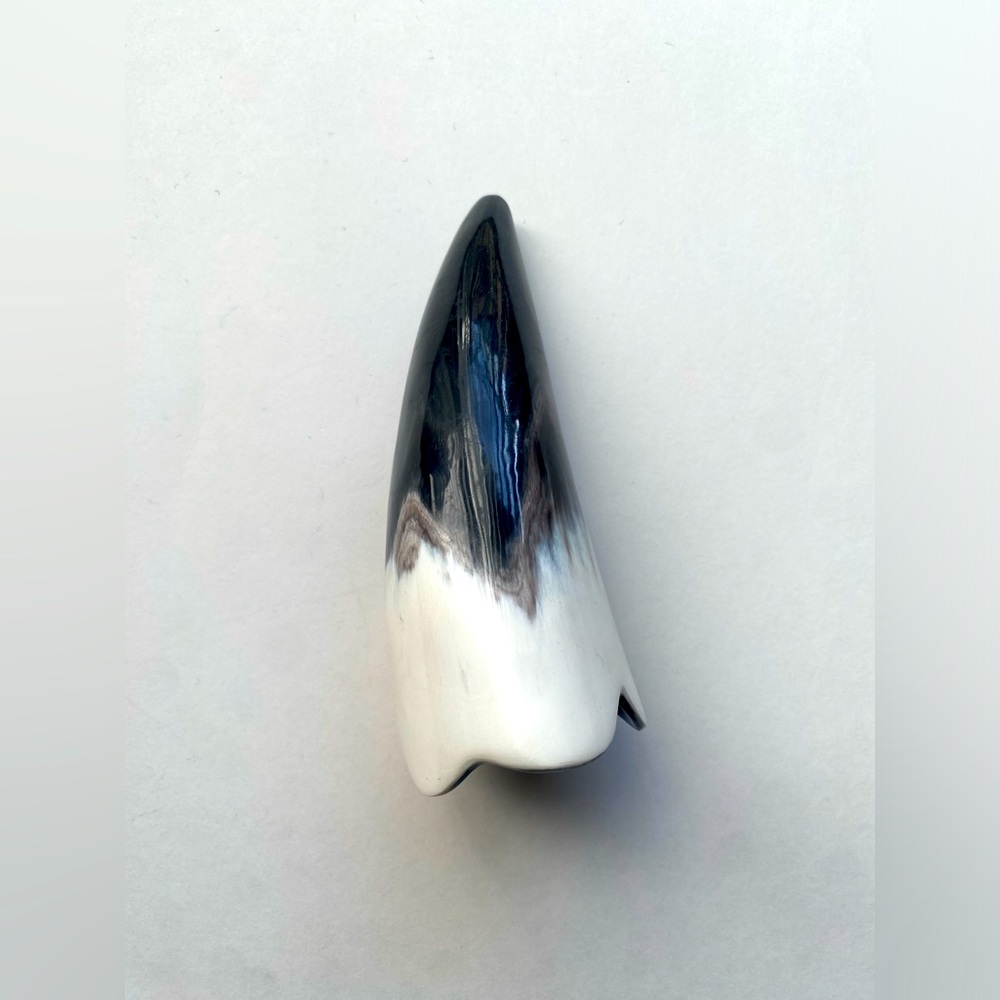 NWOT Black and White Horn with Scalloped Edge Decorative Object 5”L x 2.…